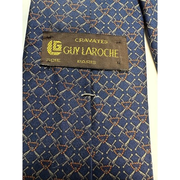 Guy Laroche Paris Navy Blue Patterned Silk Tie Cravates Luxury Formal Wear - Picture 7 of 7